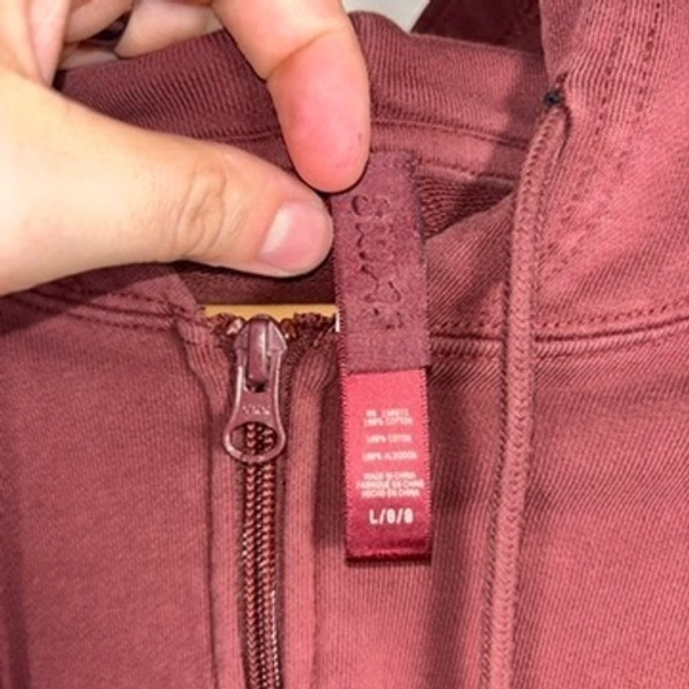 SKIMS Cotton Terry Zip Up Hoodie EUC Oversize Sz L Maroon Red Terry Loungewear - Picture 7 of 10